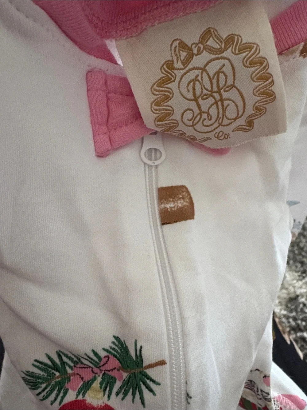 TBBC Pink-Trim Holiday Print Baby One-Piece